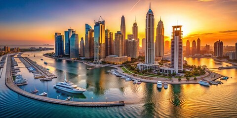 Naklejka premium Dubai Marina Skyline Panoramic Aerial View from Palm Jumeirah, UAE