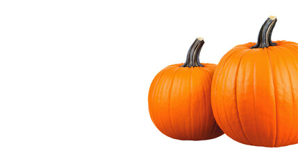 Obraz premium Fresh orange pumpkins with smooth skin and green stems on display isolated on transparent or white background, png