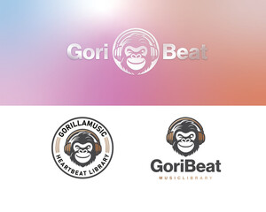 Fototapeta premium Creative unique Gorilla stereo music studio logo for business company 