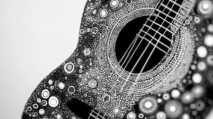 Obraz premium Guitarist from particles. Guitar player consists of circles and points. Vector illustration