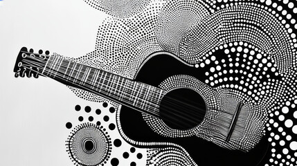 Obraz premium Guitarist from particles. Guitar player consists of circles and points. Vector illustration