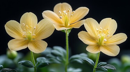 Fototapeta premium Three Pale Yellow Flowers Close Up