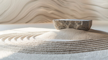 Japanese Zen Garden with Stone and Sand Patterns