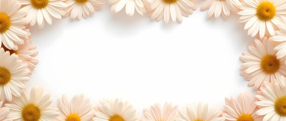 Obraz premium Banner of daisy petals and flowers on white background