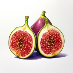 Freshly sliced figs showcase their vibrant red insides, perfect for use in culinary blogs, nutrition articles, or seasonal recipes emphasizing healthy eating, Ideal for food photography and marketing