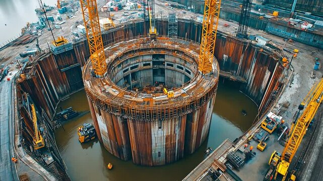 A sizable building site with cranes and labourers, signifying the scope of construction projects 