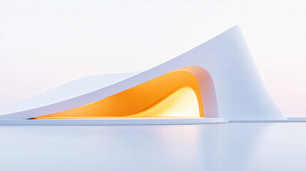 A white and orange triangular structure on the minimalist ground