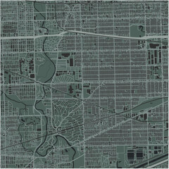 Map of Berwyn in Illinois in a smooth dark style. Contains layered vector with roads water, parks, etc.