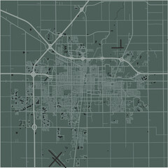 Map of Champaign in Illinois in a smooth dark style. Contains layered vector with roads water, parks, etc.