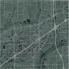 Map of Bolingbrook in Illinois in a smooth dark style. Contains layered vector with roads water, parks, etc.