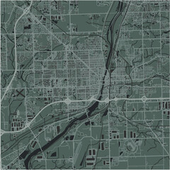 Map of Joliet in Illinois in a smooth dark style. Contains layered vector with roads water, parks, etc.