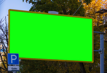 Background for design, green rear billboards on city streets and along roads