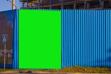 Background for design, green rear billboards on city streets and along roads
