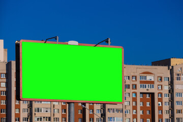 Background for design, billboards on city streets and along roads with blue sky