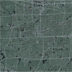 Map of Wheaton in Illinois in a smooth dark style. Contains layered vector with roads water, parks, etc.