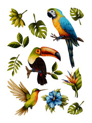 set of birds tropical 