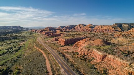 Highway Winding Through Red Rock Canyon Landscape