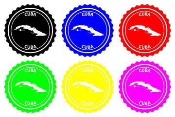 Cuba - rubber stamp - vector, Cuba map pattern - sticker - black, blue, green, yellow, purple and red