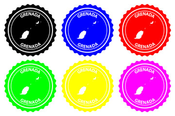 Grenada - rubber stamp - vector, Grenada island map pattern - sticker - black, blue, green, yellow, purple and red