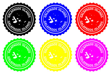 Galapagos Islands - rubber stamp - vector, Galapagos Islands (Archipielago de Colon) map pattern - sticker - black, blue, green, yellow, purple and red