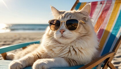 Cool Cat on Beach Lounger. Generative AI