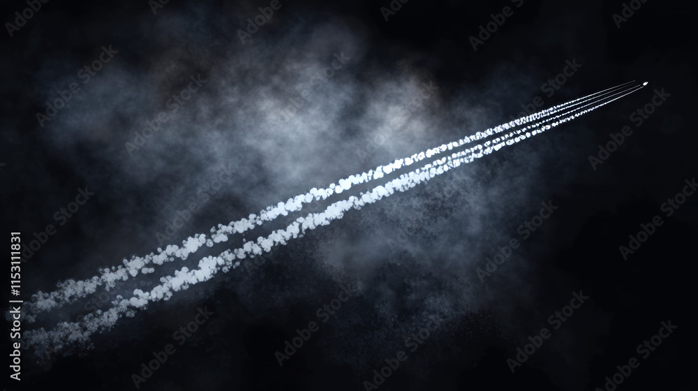 Poster set of realistic airplane contrails png on transparent background. vapor tracks left in sky after ai