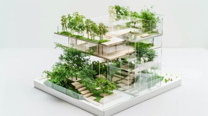 Fototapeta premium Glass and Greenery: A Miniature Modern Building Model