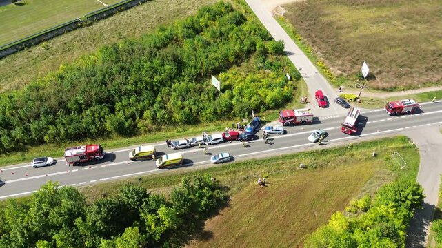 Multi-car accident scene captured from above