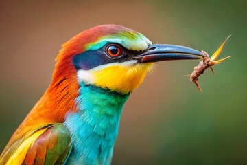 Fototapeta premium European Bee-eater Bird Catching Bee - Vibrant Wildlife Photography