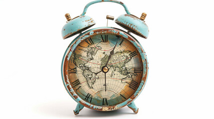 Classic Alarm Clock with Vintage Distressed Look on white background.PNG