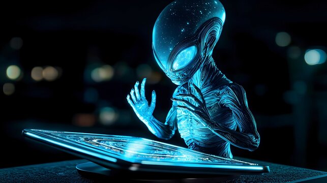 Futuristic Alien with Holographic Interface