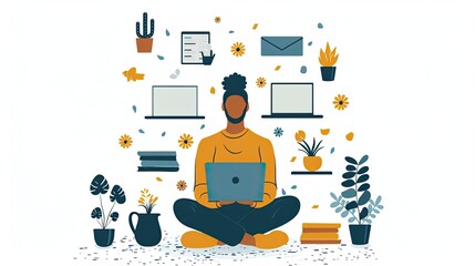 Obraz premium A person juggling various tasks on their devices