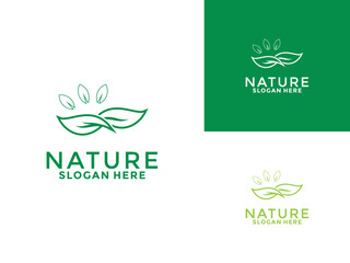 Leaf Thin simple logo. Line art Leaf logo inspiration. Nature Green Leaf Ecology logo vector template
