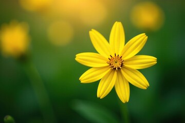 Obraz premium Star-shaped yellow flower blooming in the garden, pollen, nature, selective focus