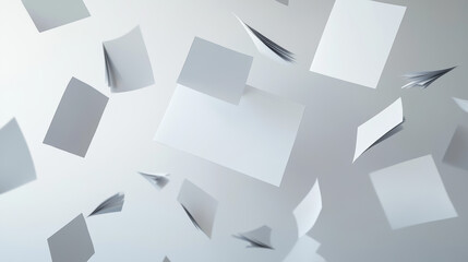 3d white fly paper sheet. Fall isolated document. Blank falling realistic letter set mockup. Curl office a4 notebook shape template design. Empty corporate post or paperwork in air abstract mock up.