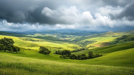 Fototapeta premium Rolling Green Hills Under a Dramatic Sky