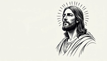 Simplistic sketch of Jesus Christ’s face created with a spacious design for quotes or scripture.