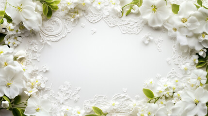 white flowers and lace frame design for wedding card or wallpaper