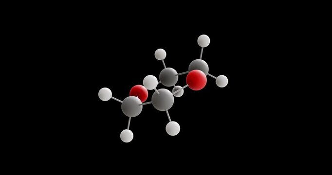 1,4-Dioxane molecule, rotating 3D model of dioxane, looped video on a black background
