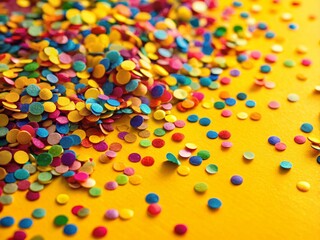 Festive Yellow Confetti Background with Copyspace: Bright Holiday Macro Photography