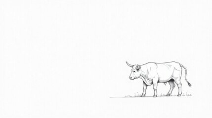 Fototapeta premium A Majestic Bull, Elegant Line Drawing on White Background, Depicting a Powerful Animal in Simple Style
