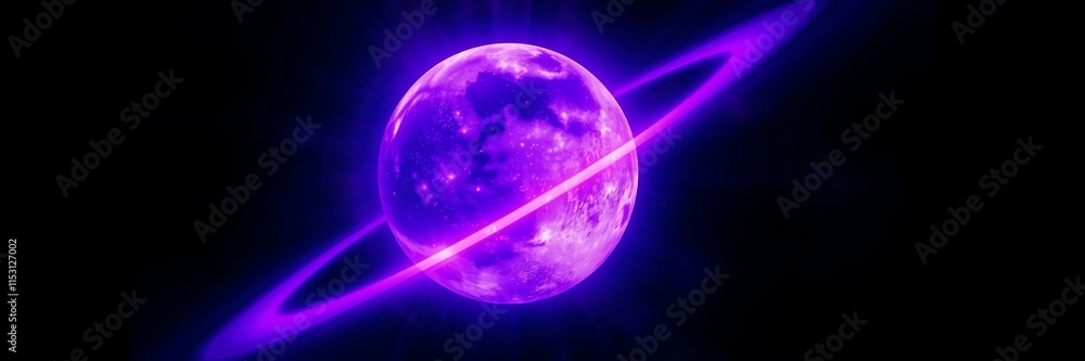 Poster creative light art featuring a planet with deep ultraviolet hues and abstract patterns