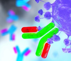 Antibodies, blood plasma globular proteins,  background antibodies, banner,  immunoglobulin, 3d rendering