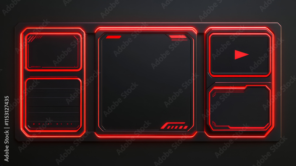 Poster game stream ui borders set isolated on black background. vector realistic illustration of red frames
