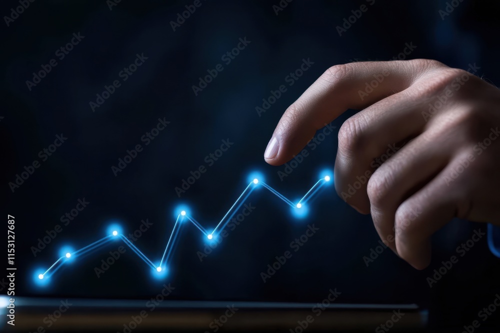 Poster businessman hand touching digital graph icon, symbolizing growth and progress in technology and fina
