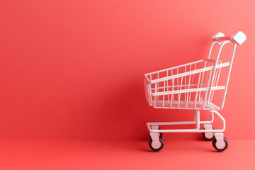 Shopping cart display retail product photography minimalist design side view consumerism concept