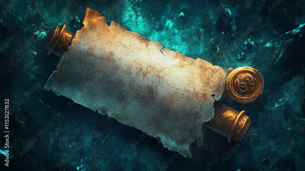 Poster old magic parchment paper scroll game ui icon. ancient medieval papyrus roll frame for fantasy fairy