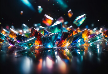 colorful crystals of precious stones, glass, on a dark background