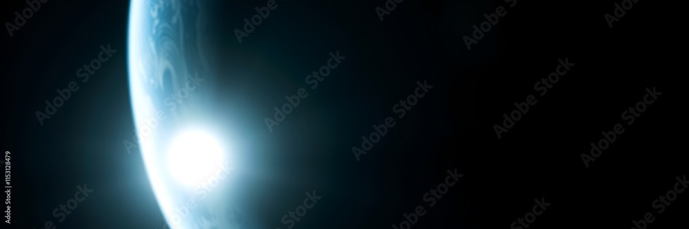 Poster close up of a planet illuminated by light in high contrast low key style