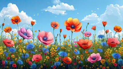 Obraz premium A Springtime Dream: Fields blooming with vibrant flowers in spring